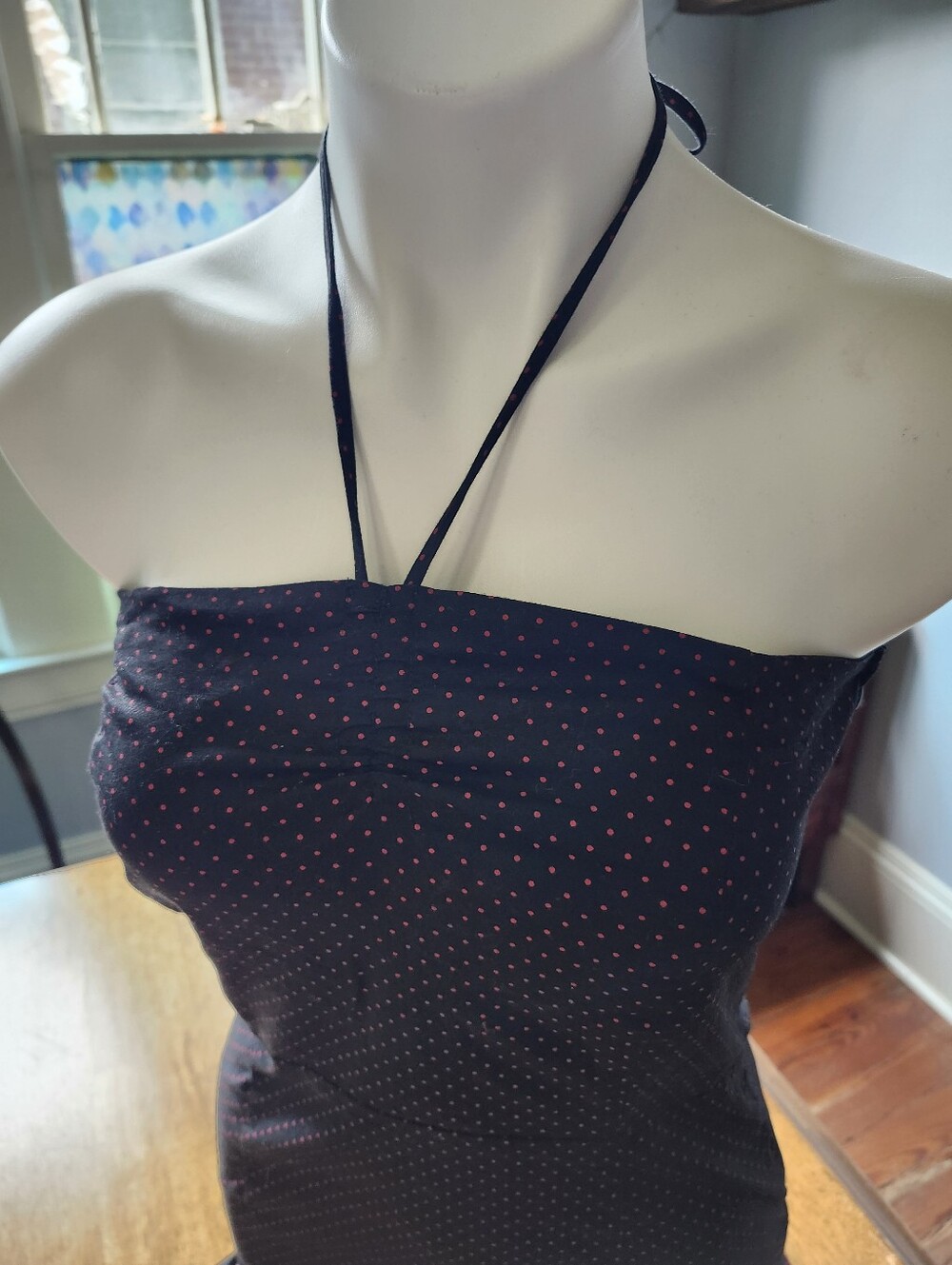 Y2K Black Halter Tube Dress w Red Polka Dots